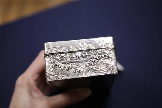 An early 20th century Japanese silver mounted hardwood cigarette box, 5.5in.